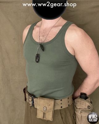 US WW2 Sleeveless Undershirt Tank Top - OD Green - Size 46 (Reproduction)