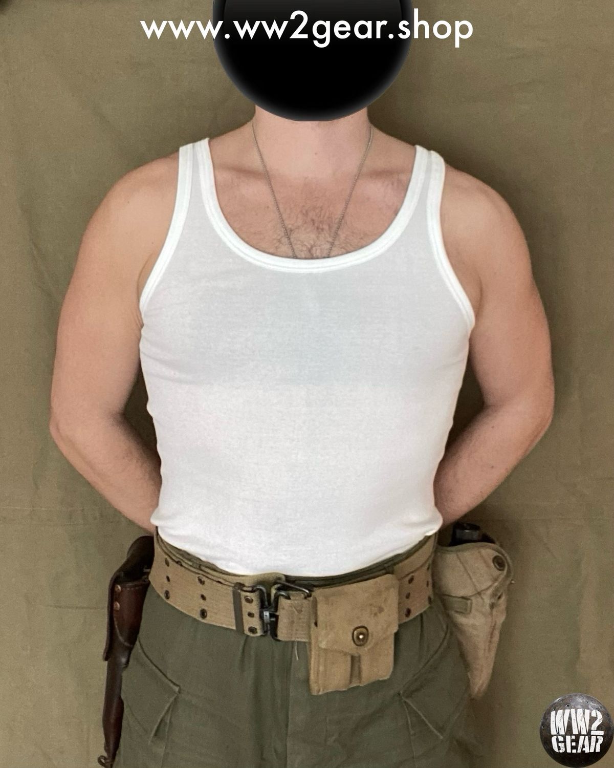 US WW2 Sleeveless Undershirt Tank Top - White - Size 46 (Reproduction)