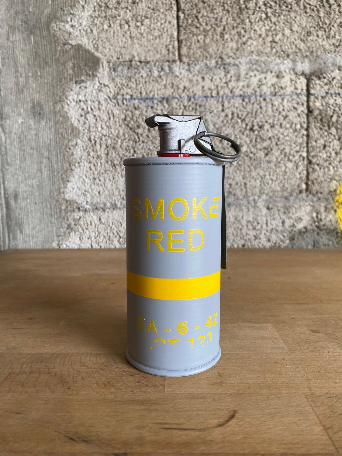 US WW2 M18 Red Smoke Grenade Reproduction With Metal Spoon &amp; Ring