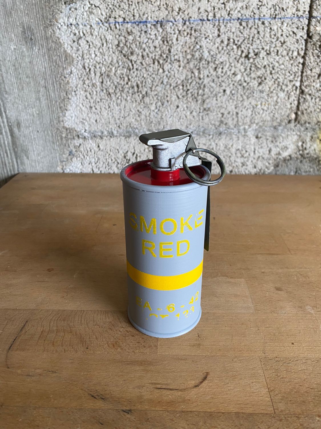 US WW2 M18 Red Smoke Grenade Reproduction With Metal Spoon &amp; Ring