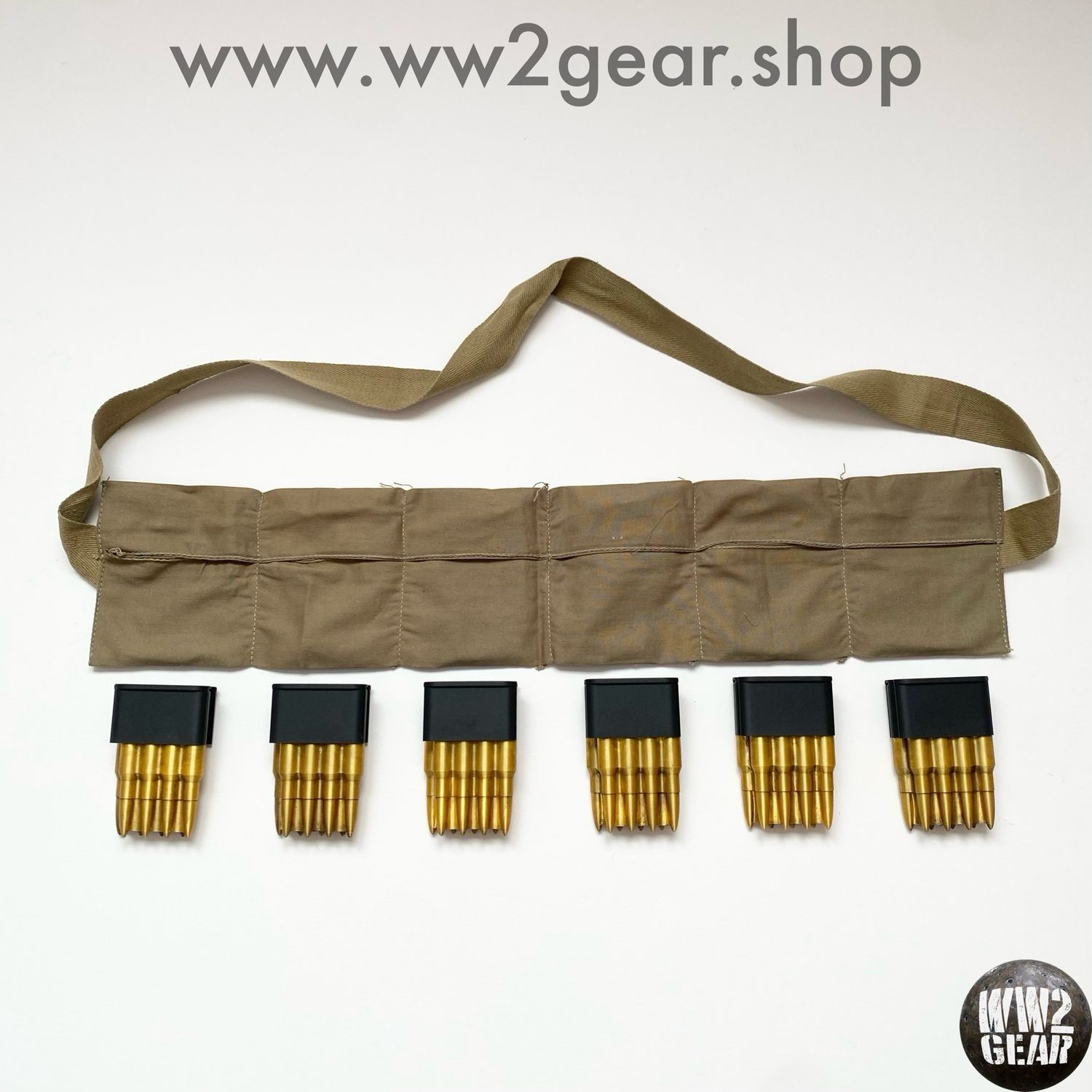 US WW2 M1 Garand Bandoleer + 6 En-Bloc Clips (Dummy Props / Fillers)