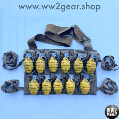WW2 US USMC Set With 1918 WW1 Grenade Vest / Pouch + 11 Yellow MKII Grenades Reproductions (Aged Aspect)