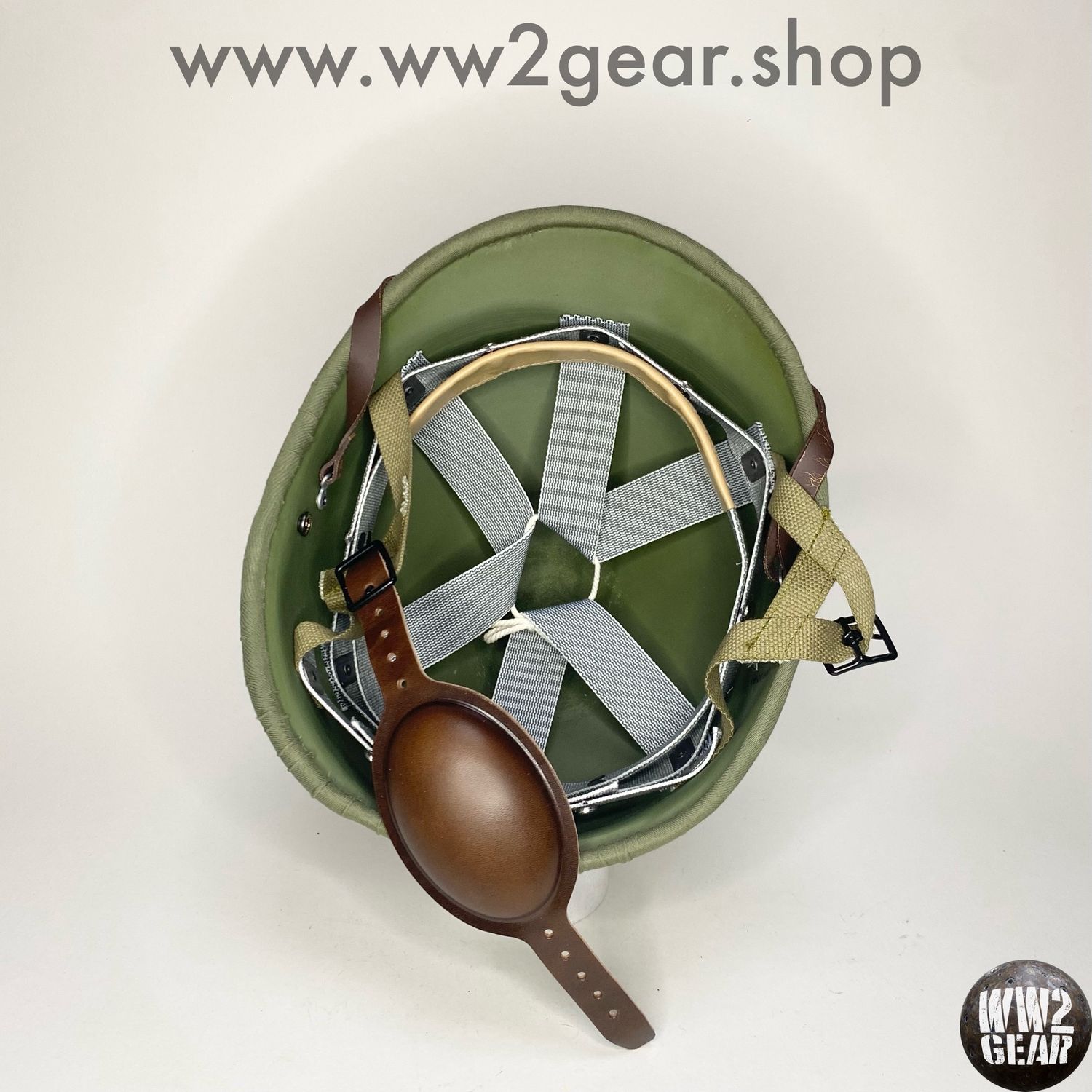 WW2 US Hawley Fibre Liner Cloth-Covered Airborne Paratrooper Reproduction with Rayon Webbing &amp; Sweatband Size 7 3/8 (59cm)