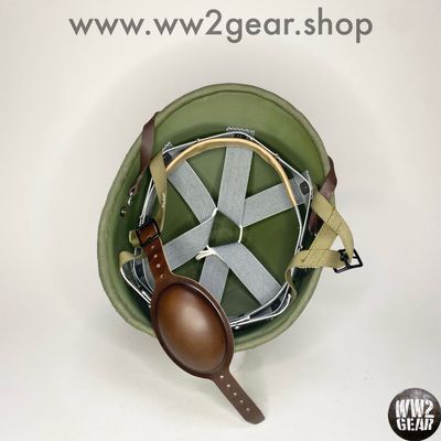 WW2 US Hawley Fibre Liner Cloth-Covered Airborne Paratrooper Reproduction with Rayon Webbing &amp; Sweatband Size 7 3/8 (59cm)