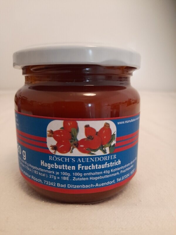 ​Hagenbutten Fruchtaufstrich – Mit Fruchtzucker 220 gr – aus dem oberen Filstal (Bad Ditzenbach)