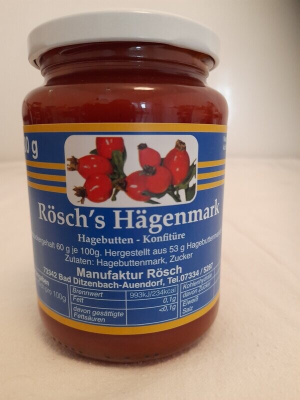 ​Hagenbuttenkonfitüre – Hägenmark 430 gr – aus dem oberen Filstal (Bad Ditzenbach)