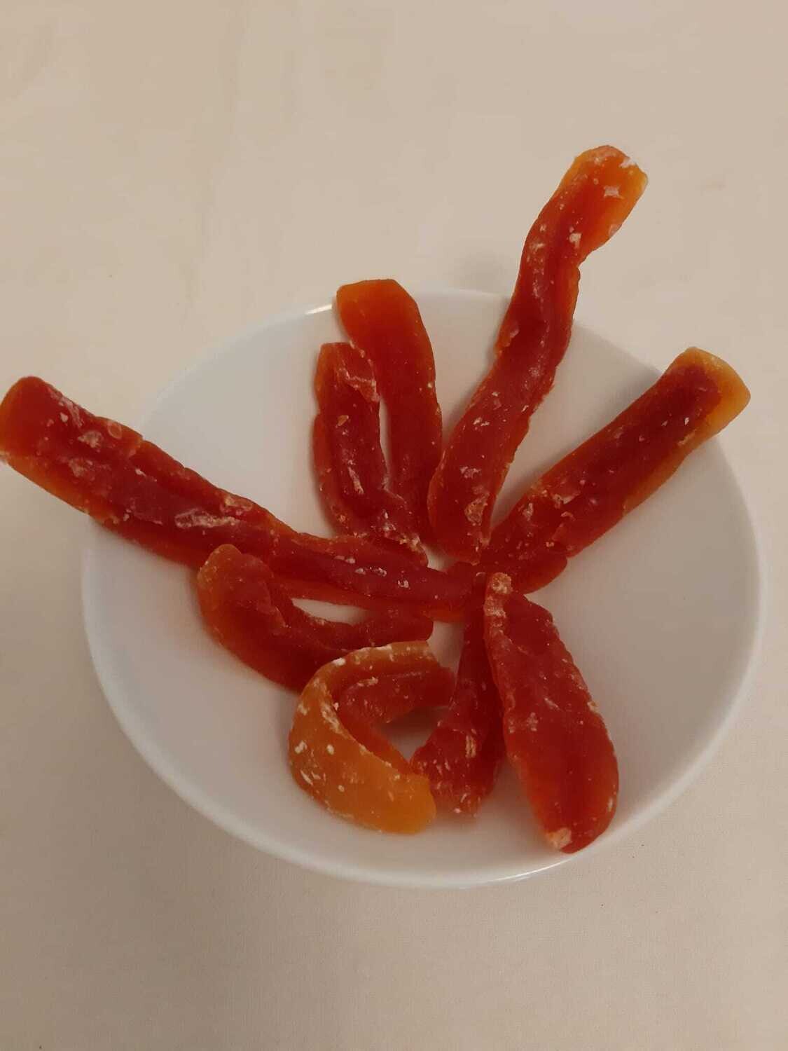 ​Papaya Spears – Papayastücke getrocknet und gezuckert - 100 gr. Spitztüte abgepackt