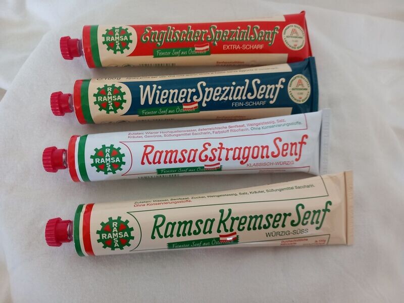 Senfsortiment 100 gr. Tube – Fa. Ramsa – 4 Tuben Senfsortiment 100 gr. Tube – Fa. Ramsa – 4 Tuben
