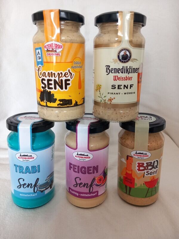 5 er Senf - Sortiment nach Wahl je 200 ml 5 er Senf - Sortiment nach Wahl je 200 ml