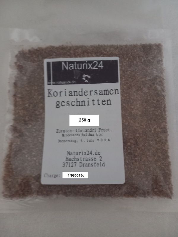 Koriandersaat, Koriandersamen geschnitten - 250 gr. Koriandersaat, Koriandersamen geschnitten - 250 gr.