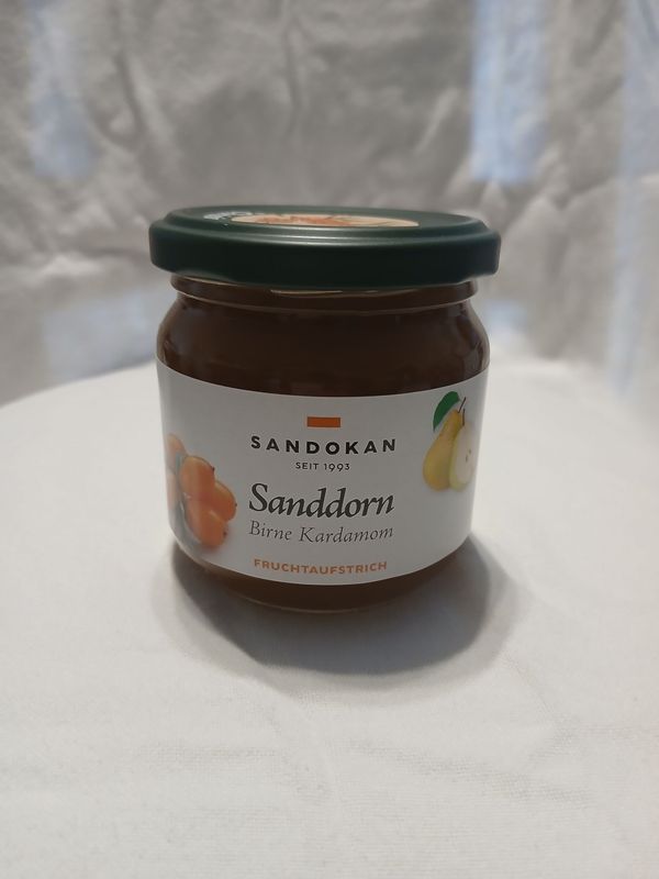 Fruchtaufstrich Sanddorn-Birne-Kardamom 225 g Fruchtaufstrich Sanddorn-Birne-Kardamom 225 g