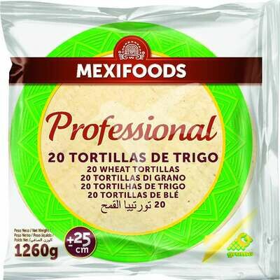 Tortilla trigo 25cm MEXIFOODS PROFESSIONAL paquete 1260g 20ud