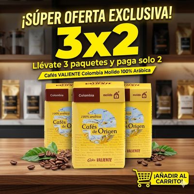 Oferta 3x2 Cafés Valiente colombia molido 250g