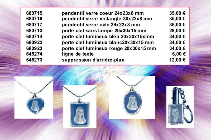 Pendentif &amp; porte clé verre à partir de 29,00 € hors frais d&#39;emballages et livraison 12,50 € par commande
