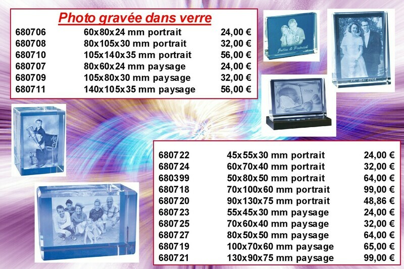 Photo gravée dans verre à partir de 24,00 € hors frais d&#39;emballages et livraison 12,50 € par commande