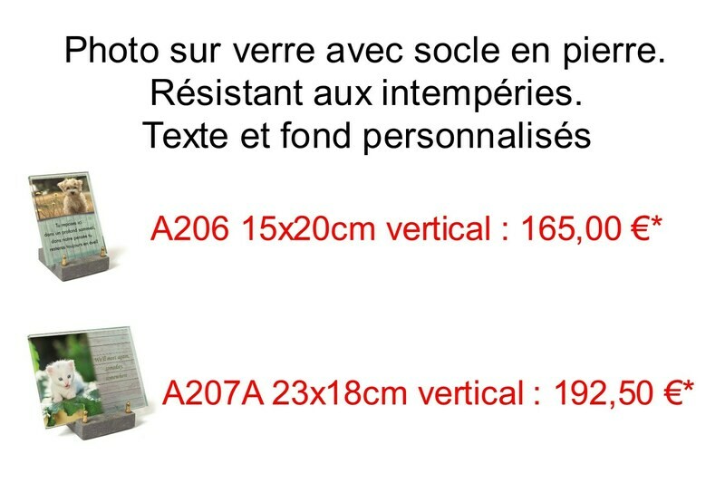 Photo sur verre avec socle en pierre à partir de 165,00 € hors frais d&#39;emballages et livraison 12,50 € par commande