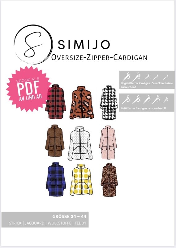 Oversize Zipper Cardign - eBook Schnittmuster / Pattern (PDF A4 und A0 Druck) - DEUTSCH & ENGLISH