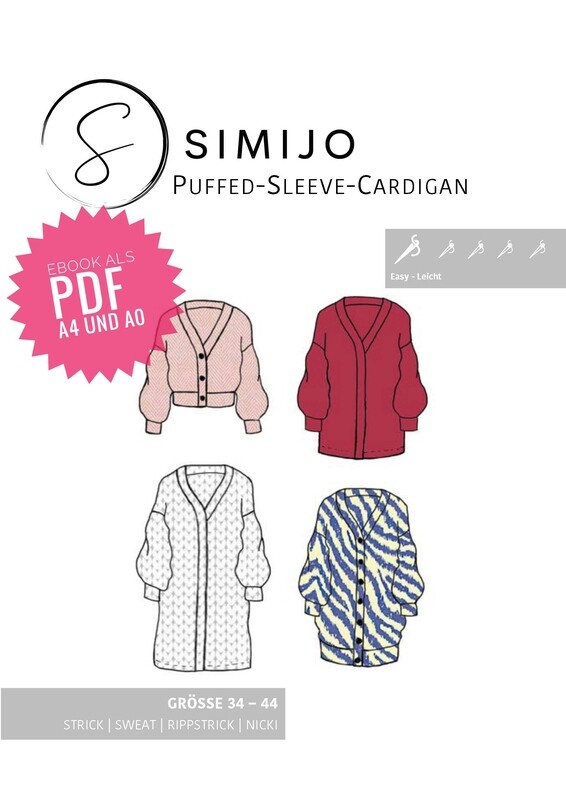 Puffed Sleeve Cardigan -eBook Schnittmuster (PDF A4 und A0 Druck)