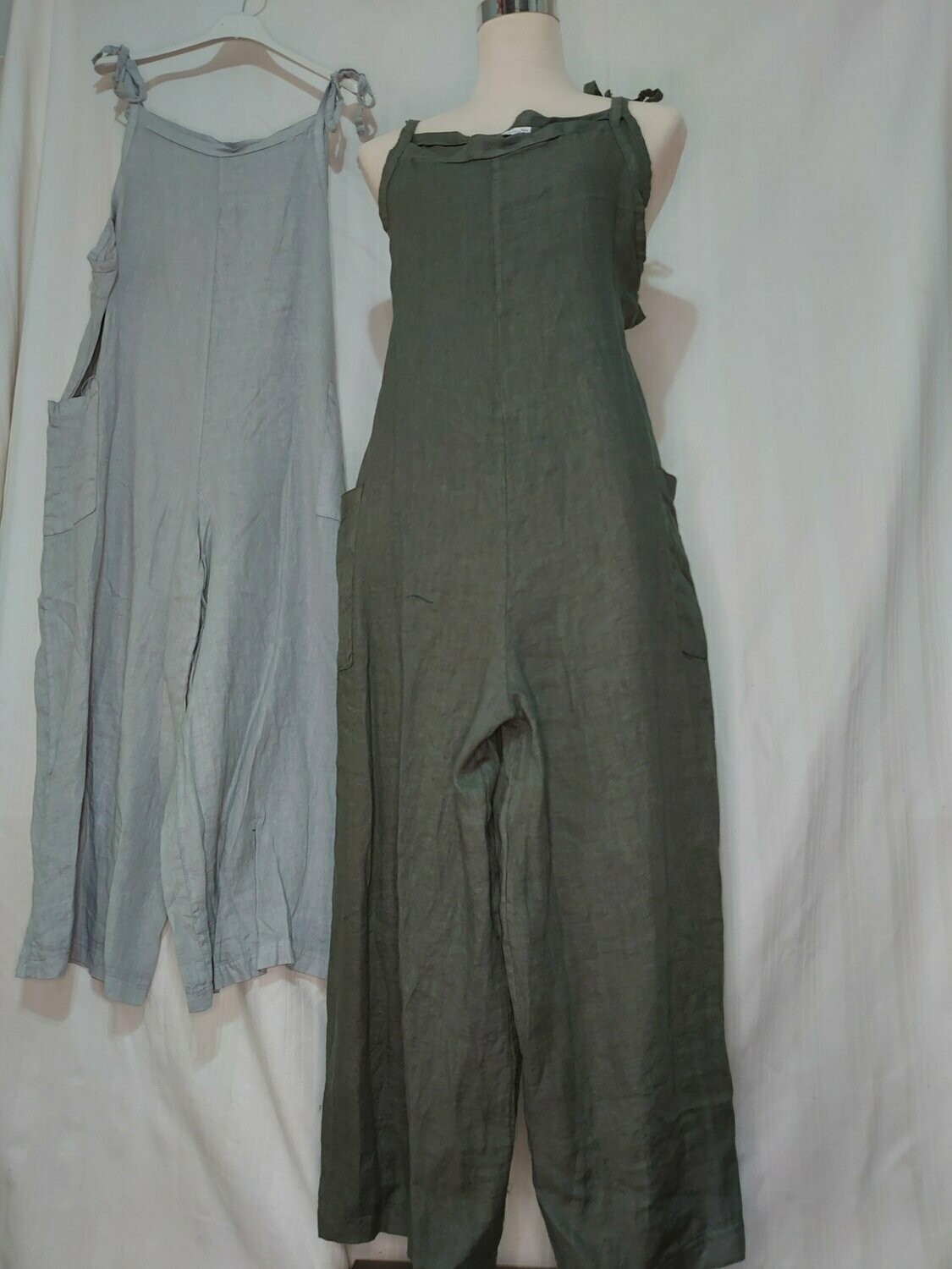 Italian Dungaree Dress, light grey