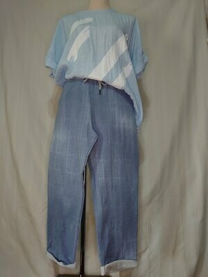Italian , plain cotton trouser, Light Denim