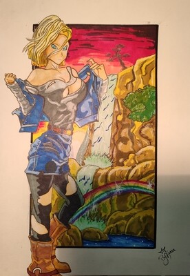 DragonBall C18 Waterfall - Handgezeichnet