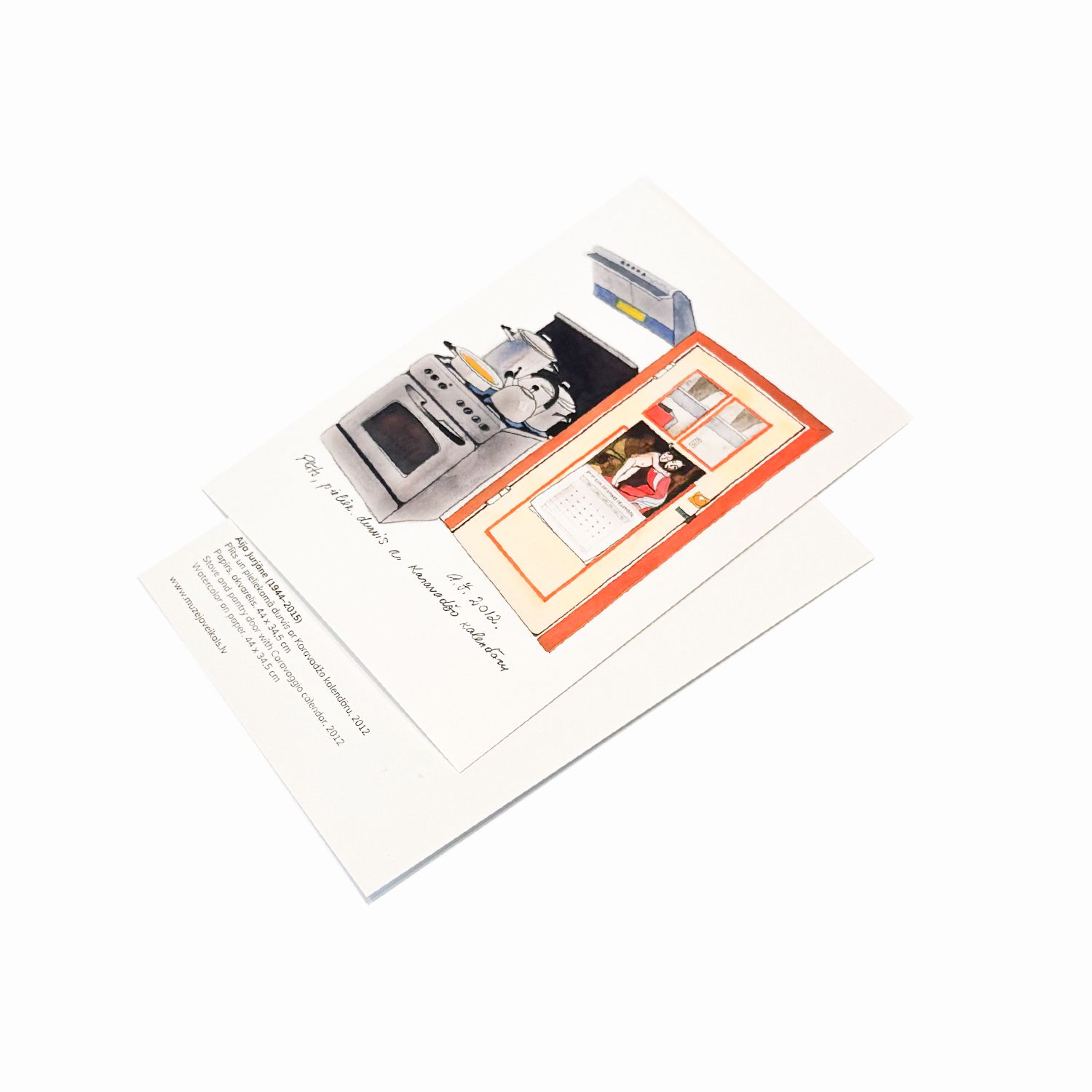 Atklātne. A. Jurjāne, Plīts un pieliekamā durvis ar Karavadžo kalendāru