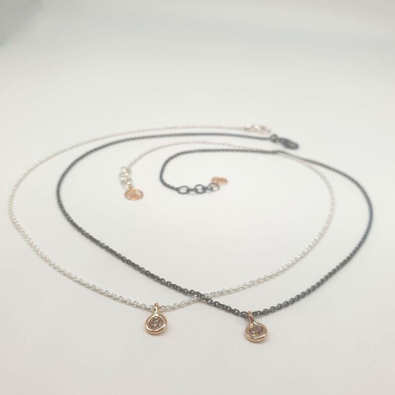 Girocollo " Esatto"in argento e oro  con diamante Brown