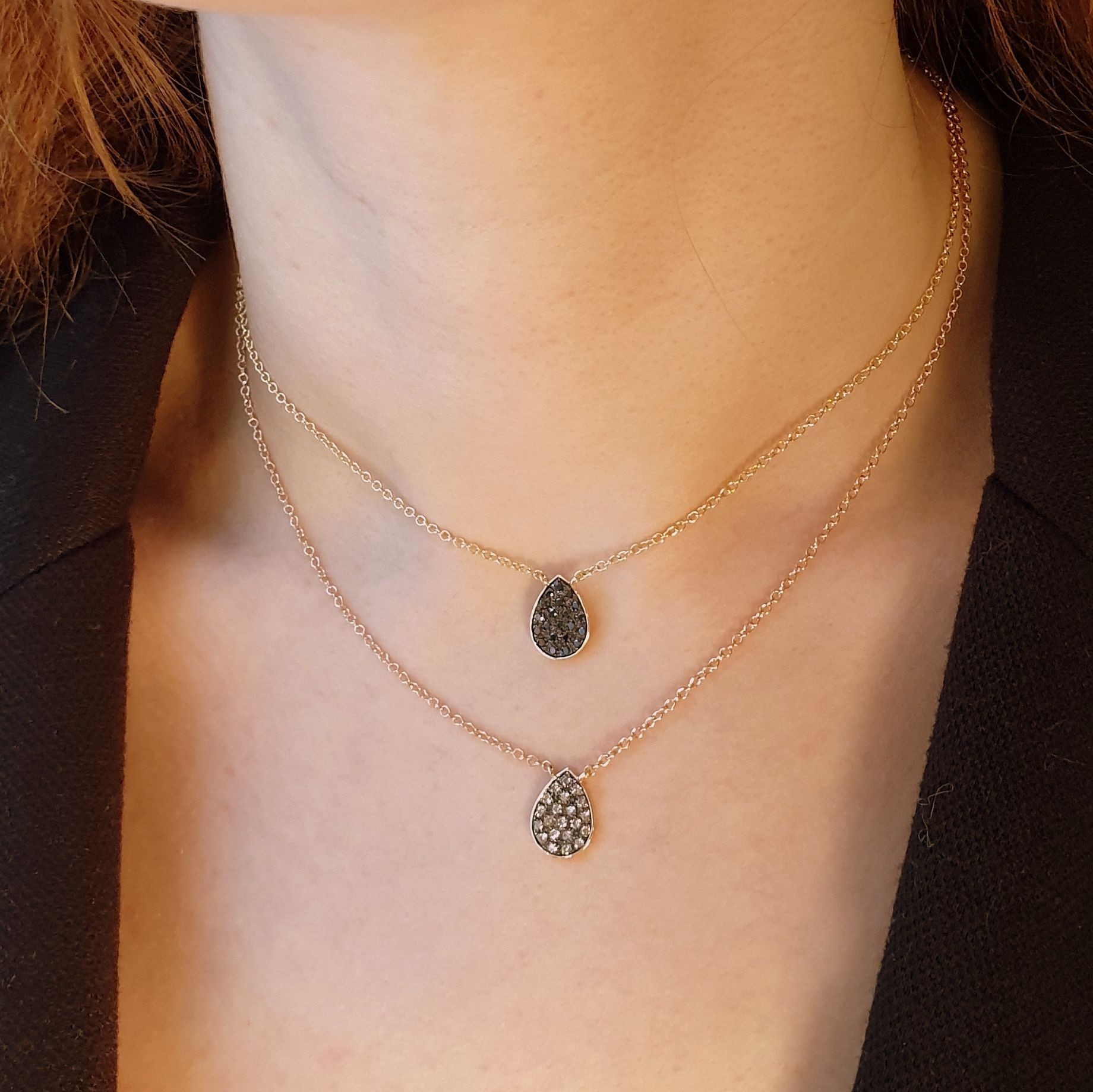 Girocollo Goccia in oro 750/000 (18ct) con Diamanti Black o Brown