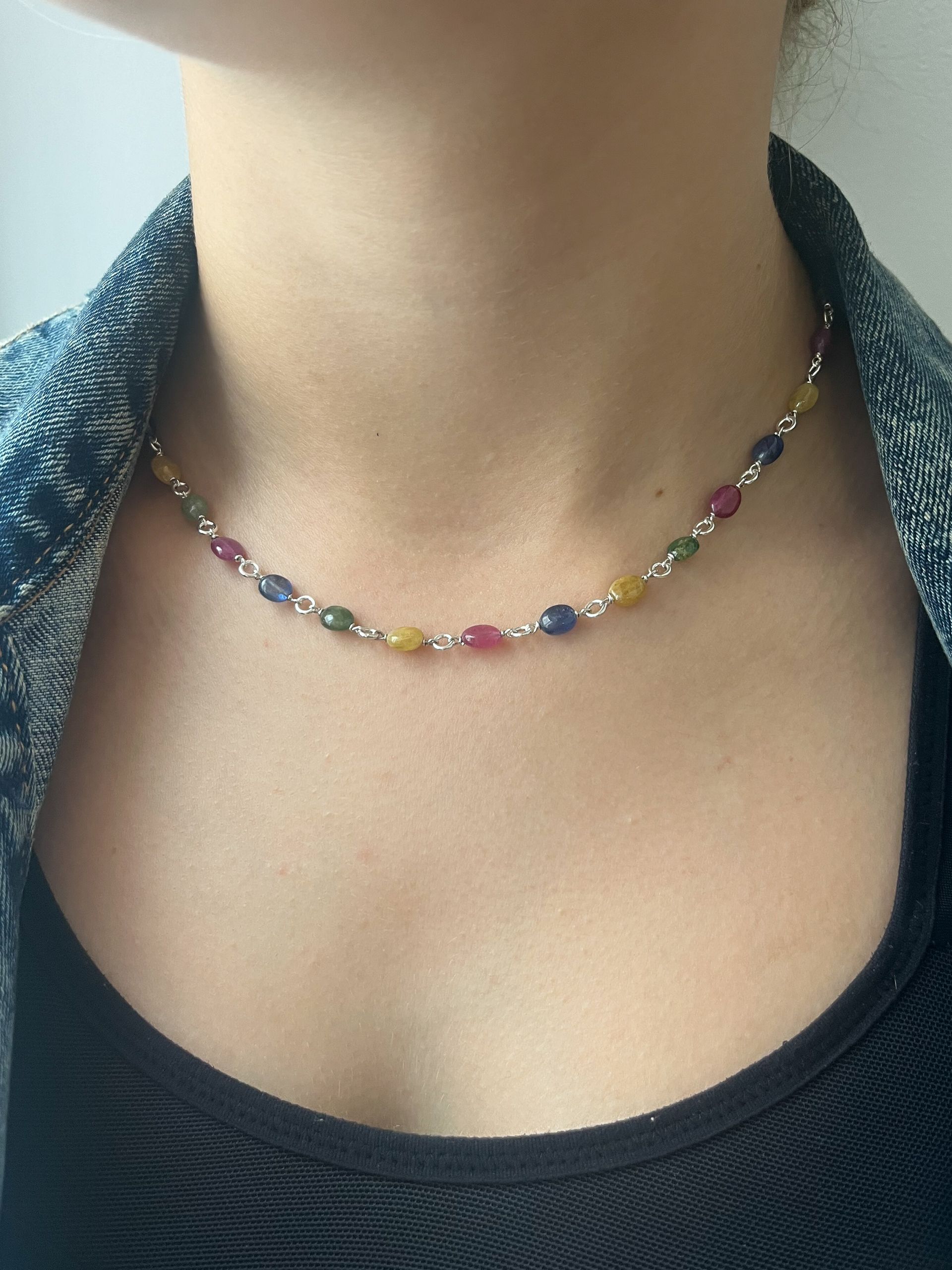 Girocollo in Argento con Zaffiri M/Color