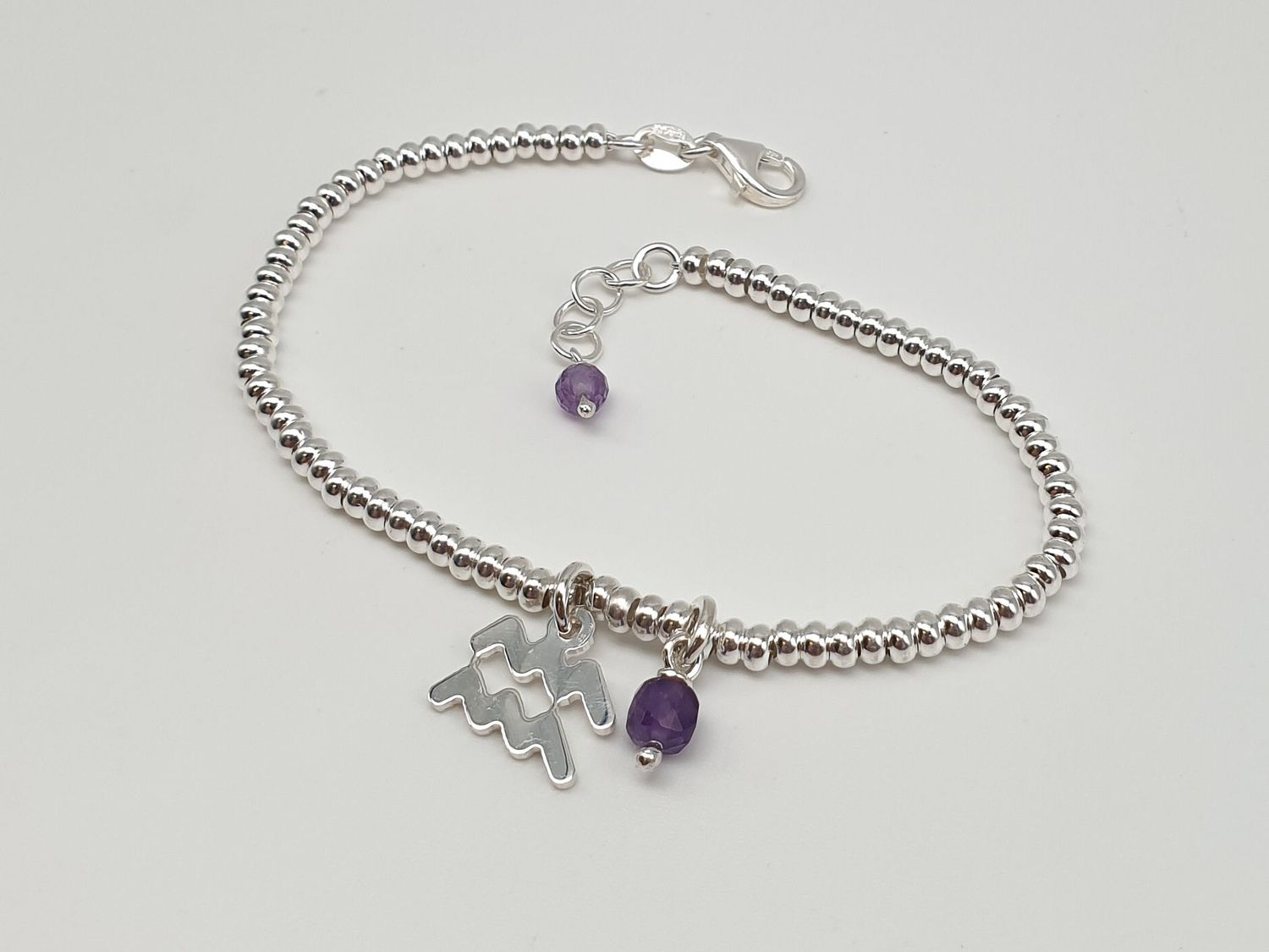 ACQUARIO - Ametista, Bracciale con simbolo e gemma ACQUARIO - Ametista, Bracciale con simbolo e gemma