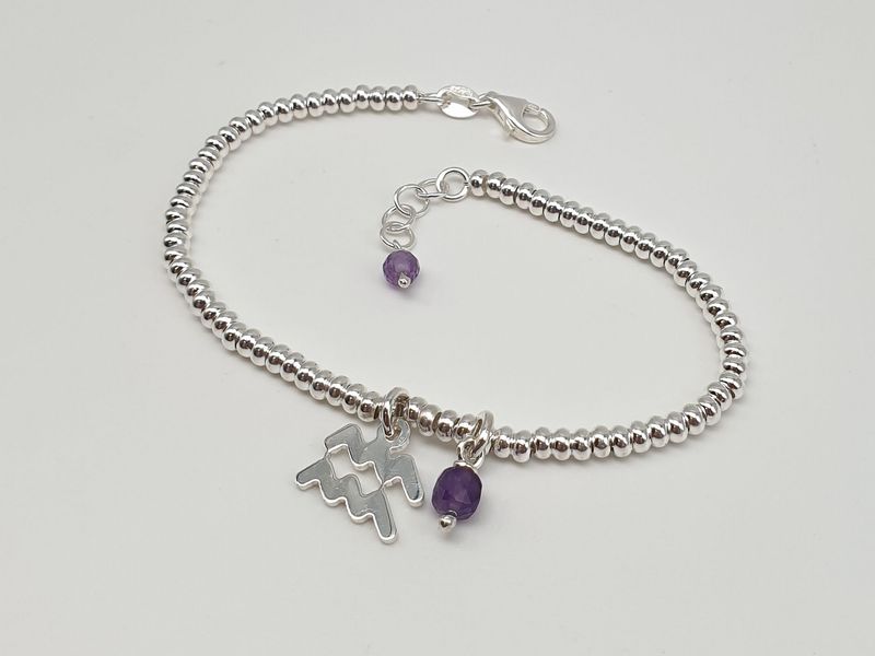 ACQUARIO - Ametista, Bracciale con simbolo e gemma
