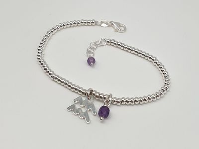 ACQUARIO - Ametista, Bracciale con simbolo e gemma ACQUARIO - Ametista, Bracciale con simbolo e gemma