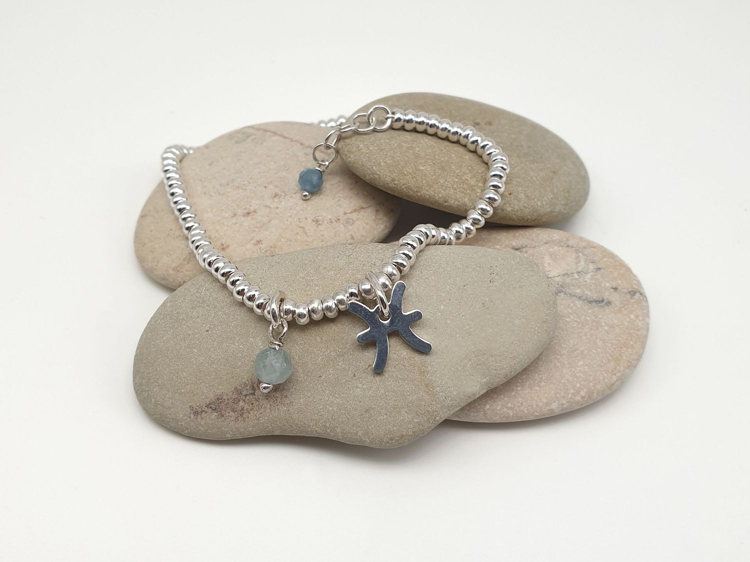 PESCI-acquamarina, Bracciale con simbolo e gemma PESCI-acquamarina, Bracciale con simbolo e gemma