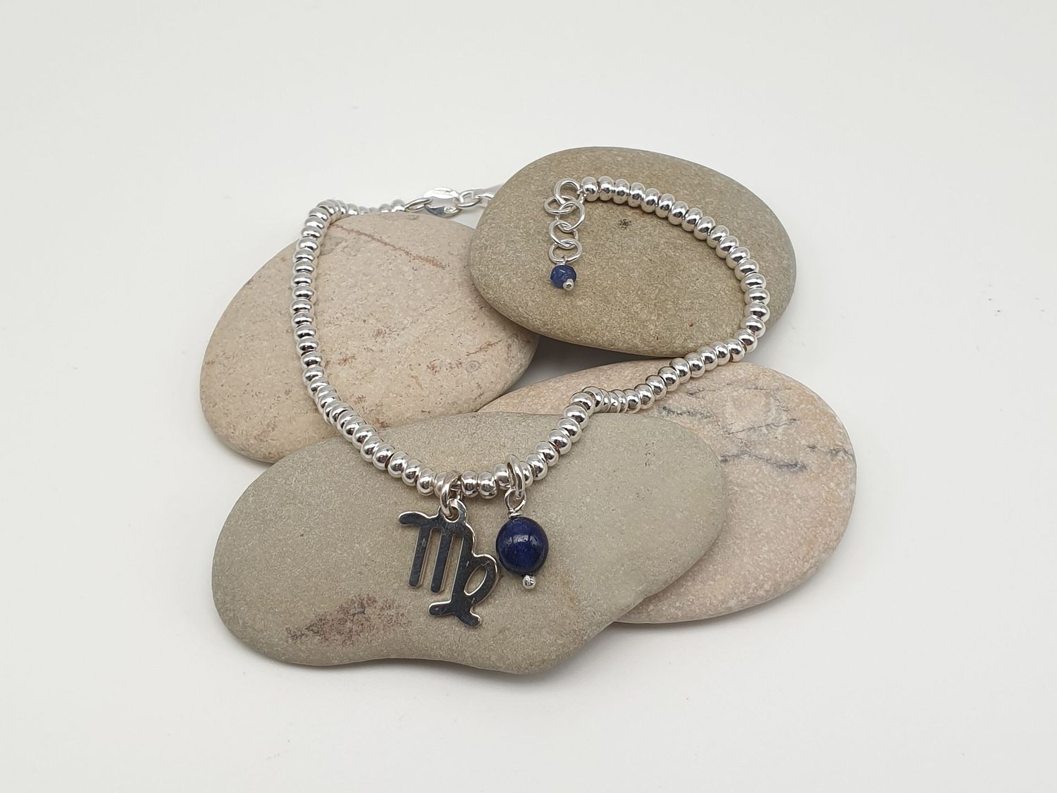 VERGINE-zaffiro, Bracciale con simbolo e gemma VERGINE-zaffiro, Bracciale con simbolo e gemma