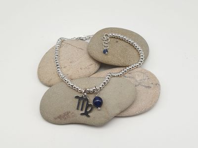 VERGINE-zaffiro, Bracciale con simbolo e gemma VERGINE-zaffiro, Bracciale con simbolo e gemma