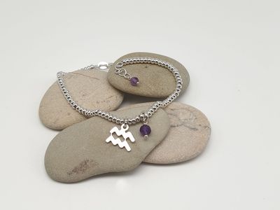 ACQUARIO - Ametista, Bracciale con simbolo e gemma ACQUARIO - Ametista, Bracciale con simbolo e gemma