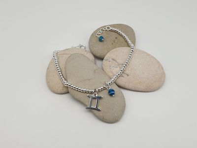 GEMELLI- agata blu, Bracciale con simbolo e gemma