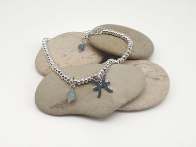 PESCI-acquamarina, Bracciale con simbolo e gemma PESCI-acquamarina, Bracciale con simbolo e gemma