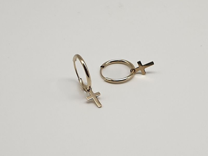 Orecchini Cerchio con pendente  Croce in oro 9 ct.