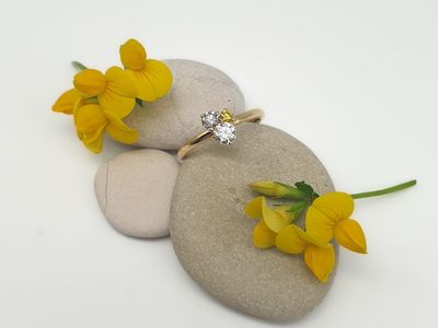 Anello Trio in oro giallo con diamanti naturali bianco, giallo e brown