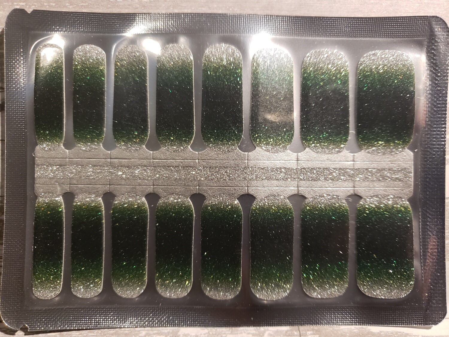 Glittery Green Silver Ombre