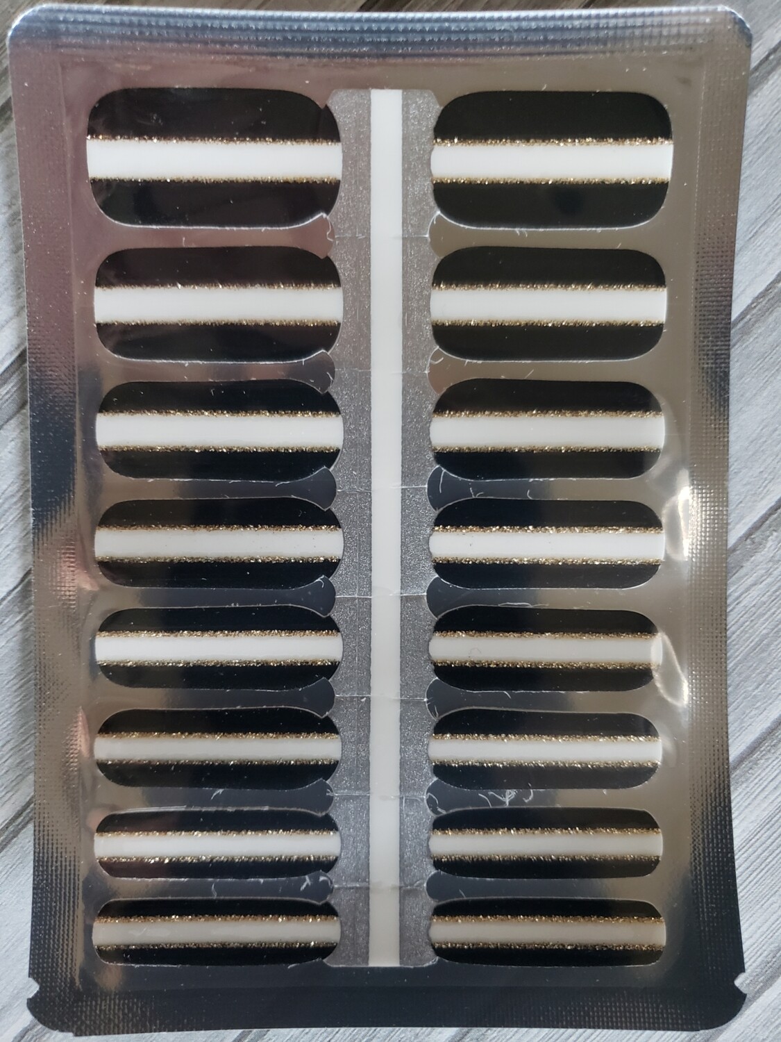 121- Black, White and  Gold Glitter Stripe