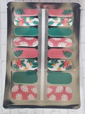 201- Pink Green Flamingo Leaves