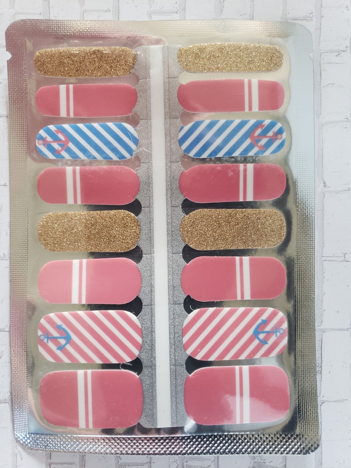 328- Anchors Pink, Blue, Gold Glitter