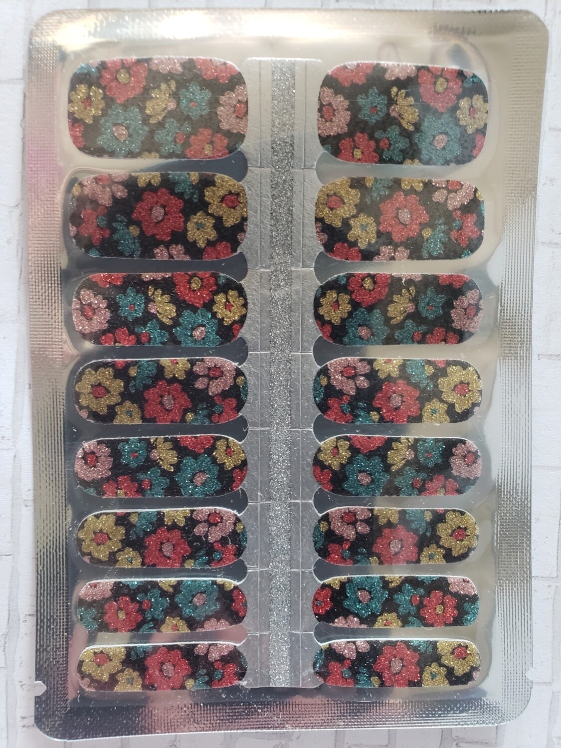 239- Black, Pink, Teal, Yellow, flowers Glitter