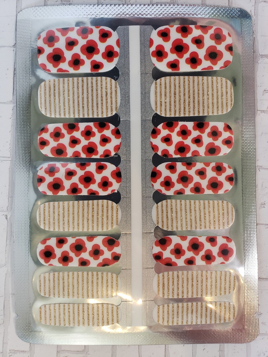 200- Red White Poppy Gold Glitter Stripes