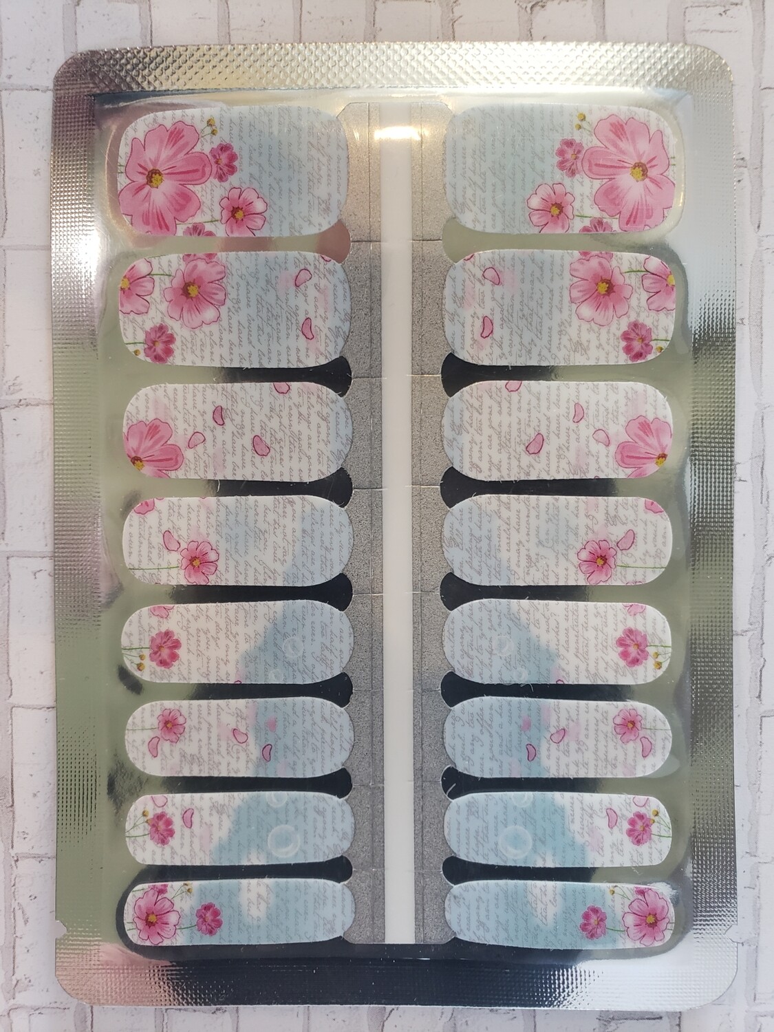 390- Pink, Blue Flowers writing