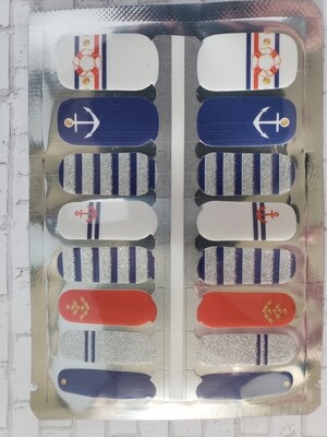 331- Anchors Blue, White, Red, Silver Glitter Nautical