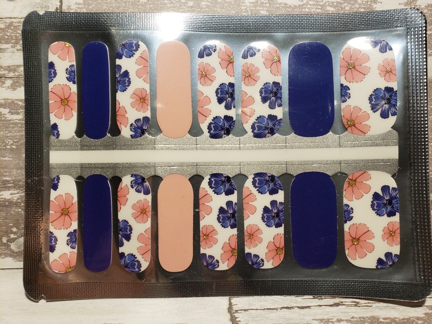 126- Blue &amp; Pink Flowers Gold Glitter Center