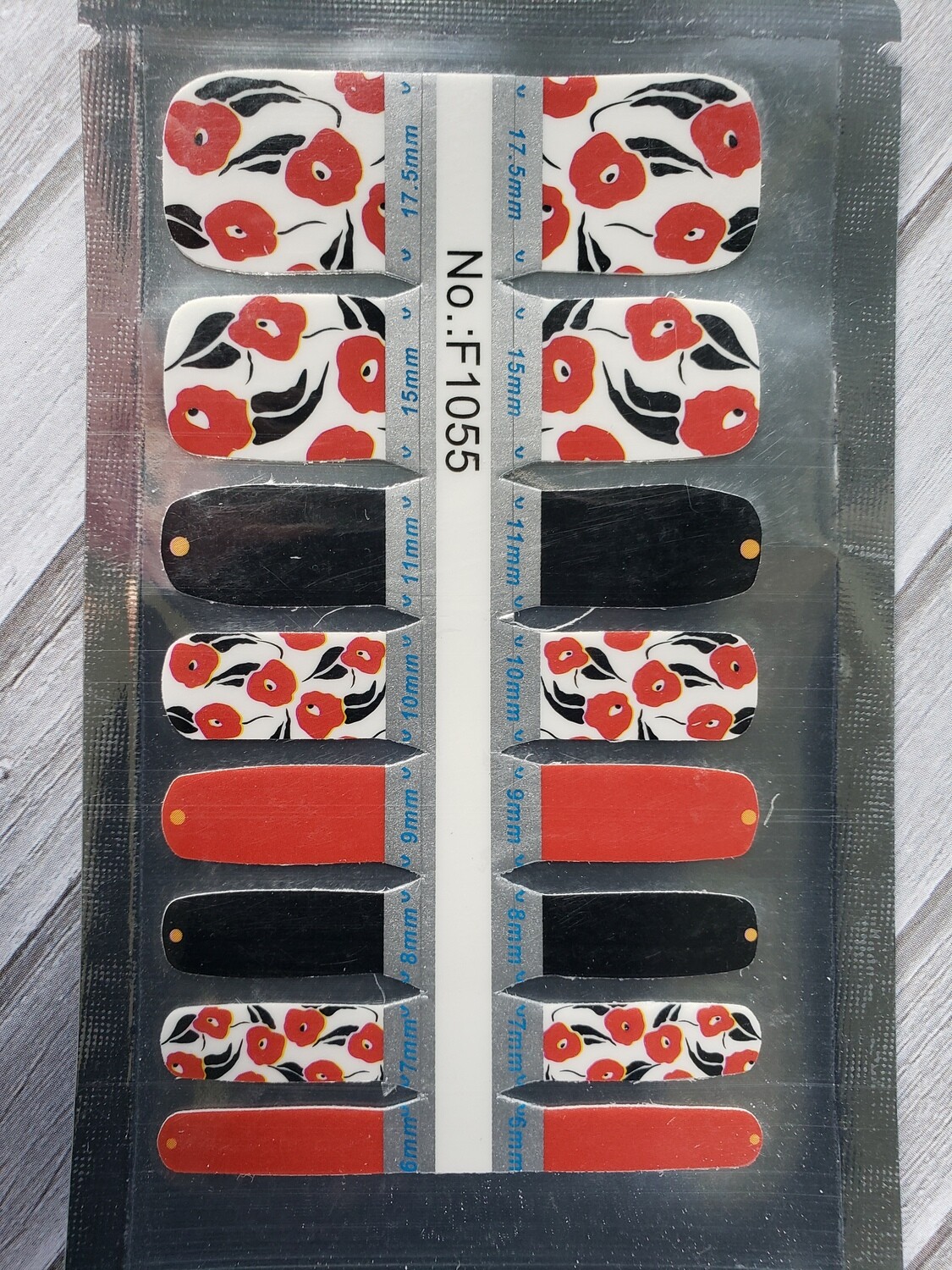 1055- Black &amp; Red Flower- Toes